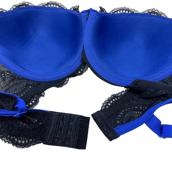 Le Mystere Isabella All Over Lace Bra Cobalt Blue Black Style 2535 Size 32E - Picture 12 of 12